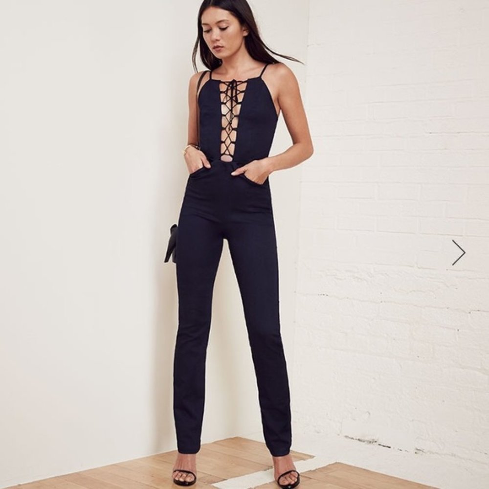 Reformation Sophie sexy dark denim jumpsuit size 2